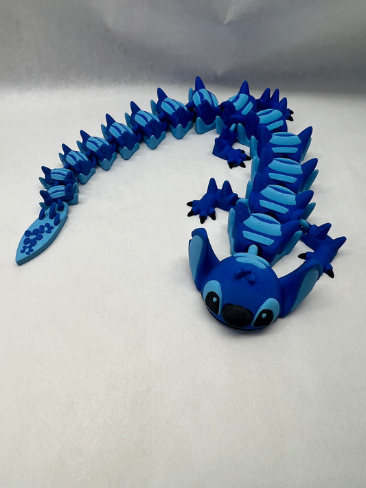 Blue Alien 3D Printed Articulated Dragon Lg